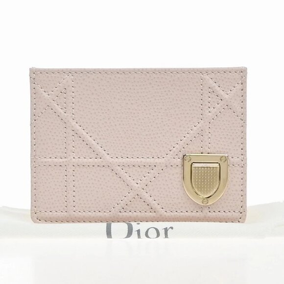 CHRISTIAN DIOR Logo Cannage Card Case Leather Pink GHW Made in Italy 62KA738 - Picture 1 of 16